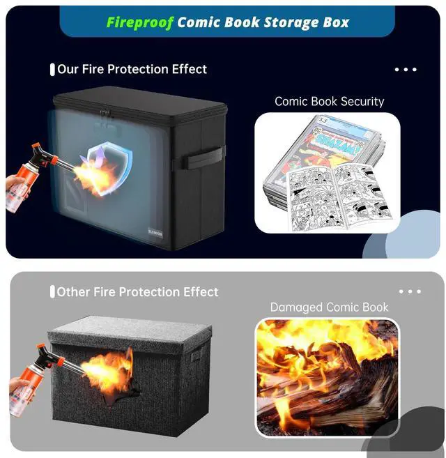 Alt view image 8 of 12 - Graded Comic Book Storage for 30 Comics, Fireproof & Water-Resistant & Moistureproof Stackable CGC Comic Book Box with Label Window and Lock, Comic Book Case with Internal Triple Dividers