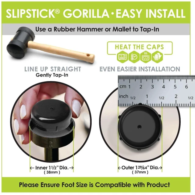 Alt view image 11 of 14 - Gorilla Outdoor 1-1/2 Inch Patio Chair Leg Caps for Wrought Iron Furniture (24 Pack) Floor Protecting Replacement Feet Glides for Metal Tables and Chairs, Nylon Sliders