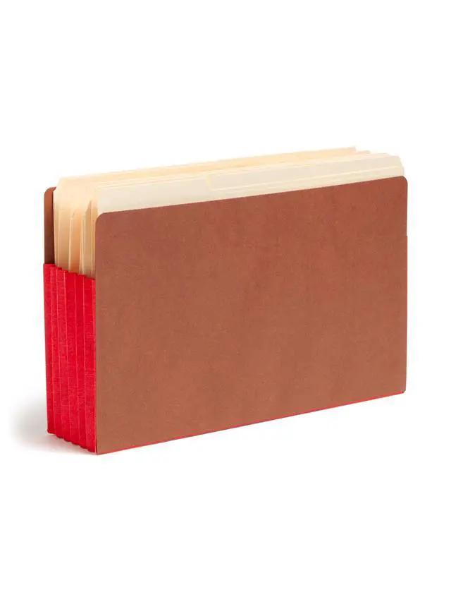 Alt view image 9 of 12 - End Tab Pocket, Reinforced Straight-Cut Tab, 5-1/4" Expansion, Extra Wide Legal Size, Redrope with Red Gusset, 10 per Box (74696)