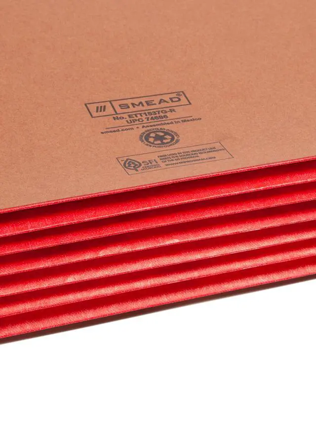 Alt view image 12 of 12 - End Tab Pocket, Reinforced Straight-Cut Tab, 5-1/4" Expansion, Extra Wide Legal Size, Redrope with Red Gusset, 10 per Box (74696)