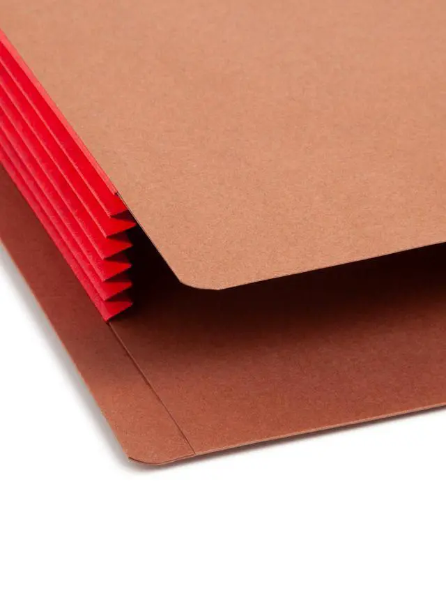 Alt view image 8 of 12 - End Tab Pocket, Reinforced Straight-Cut Tab, 5-1/4" Expansion, Extra Wide Legal Size, Redrope with Red Gusset, 10 per Box (74696)