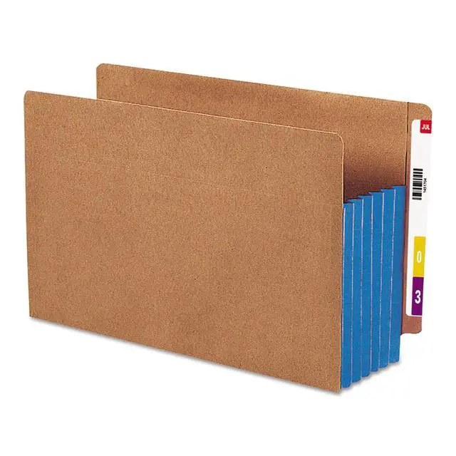 Alt view image 4 of 6 - End Tab Pocket, Reinforced Straight-Cut Tab, 5-1/4" Expansion, Extra Wide Legal Size, Redrope with Blue Gusset, 10 per Box (74689)