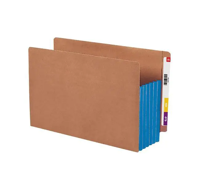 Alt view image 5 of 6 - End Tab Pocket, Reinforced Straight-Cut Tab, 5-1/4" Expansion, Extra Wide Legal Size, Redrope with Blue Gusset, 10 per Box (74689)