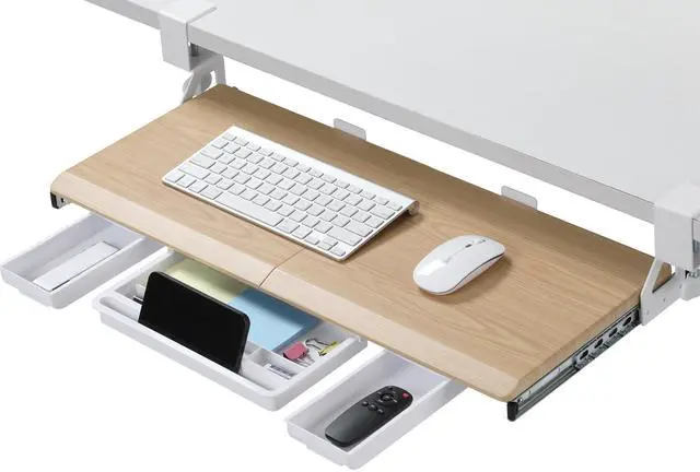 Alt view image 8 of 14 - Keyboard Tray Under Desk, Pull Out Keyboard & Mouse Tray with C-clamp, Ergonomic Desk Keyboard Tray Slide Out, Pull Out Platform Drawer for Home and OfficeOak