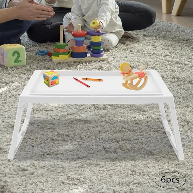 Alt view image 10 of 14 - 6PCS Bed Tray Tables, Foldable Laptop Desk Portable Breakfast Lap Desks Serving Food Trays with Foldable Legs for Eating, Sofa, Bed, Studying and Working (White)