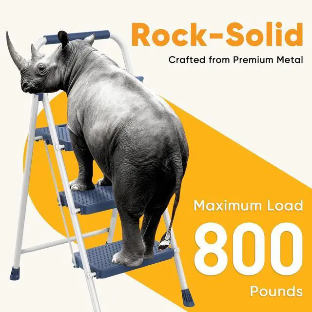 Alt view image 10 of 14 - 3 Step Ladder, Folding Step Stool for Adults with Safety Lock, Anti-Slip Design, Portable Foldable Ladder for Home Kitchen, Garage & Outdoor Use, Blue