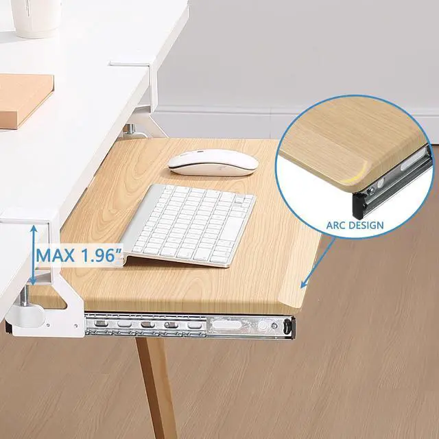 Alt view image 10 of 14 - Keyboard Tray Under Desk, Pull Out Keyboard & Mouse Tray with C-clamp, Ergonomic Desk Keyboard Tray Slide Out, Pull Out Platform Drawer for Home and OfficeOak