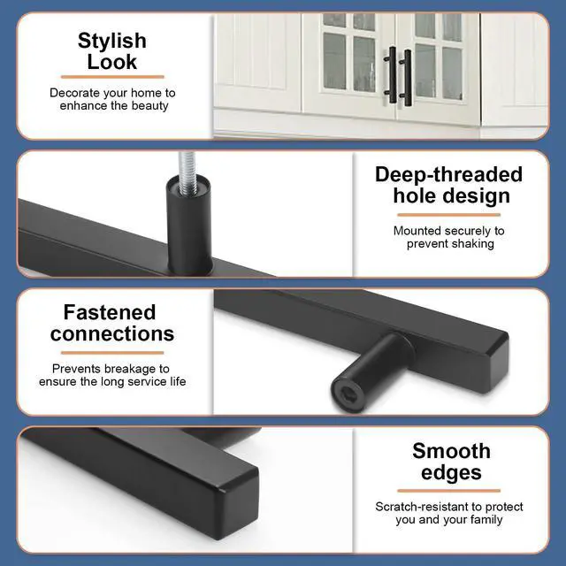 Alt view image 8 of 12 - 30 Pack Matte Black Kitchen Cabinet Handles, 5" Length Drawer Pulls | Stainless Steel Black Cabinet Pulls 5" Length, 3" Hole Center Drawer Handles for Cabinets and Drawers, Cabinet Hardware Pulls