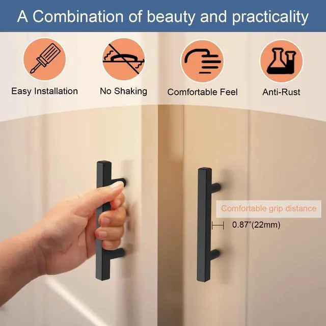 Alt view image 9 of 12 - 30 Pack Matte Black Kitchen Cabinet Handles, 5" Length Drawer Pulls | Stainless Steel Black Cabinet Pulls 5" Length, 3" Hole Center Drawer Handles for Cabinets and Drawers, Cabinet Hardware Pulls