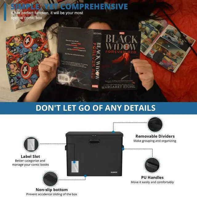 Alt view image 10 of 12 - Graded Comic Book Storage for 30 Comics, Fireproof & Water-Resistant & Moistureproof Stackable CGC Comic Book Box with Label Window and Lock, Comic Book Case with Internal Triple Dividers