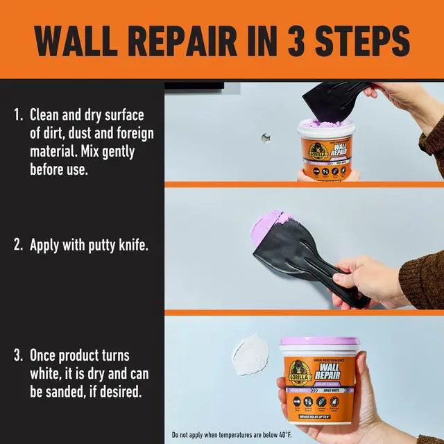 Alt view image 12 of 14 - High Performance Wall Repair, 16 oz Tub, Color Change Formula | Applies Purple, Dries White, Shrink & Crack Resistant, Spackling and Primer in One, Heavy-Duty Indoor and Outdoor Use