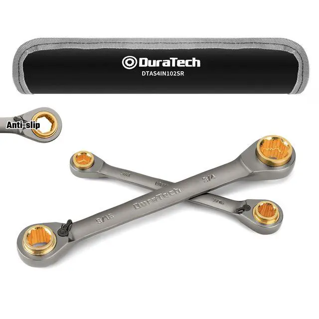 Alt view image 8 of 14 - 4-in-1 Anti-Slip Reversible Ratcheting Box Wrench Set, SAE | Double Box End, 2-Piece, 5/16", 3/8", 7/16", 1/2" & 9/16", 5/8", 11/16", 3/4", CR-V Steel, Nickel Plated, Rolling Pouch
