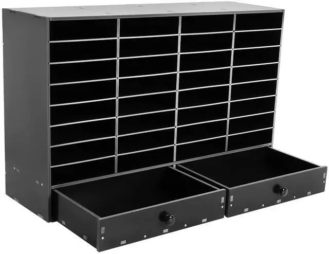 Alt view image 2 of 2 - 32 Compartments Literature Organizer with 2 Drawers Adjustable Shelves Mail Sorter Organizer Desktop Literature Sorter Home & Office Classroom Mailbox Mailrooms Organization (Black)