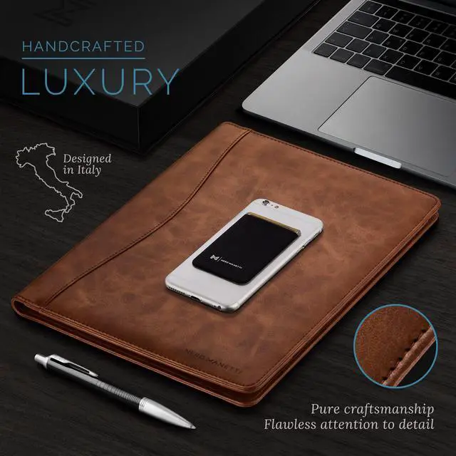 Alt view image 10 of 14 - Leather Portfolio Folder - Business PU Leather Notepad Holder for Resumes, Legal Pad Executive Binder, Professional Padfolio Notebook for Women/Men (Brown)