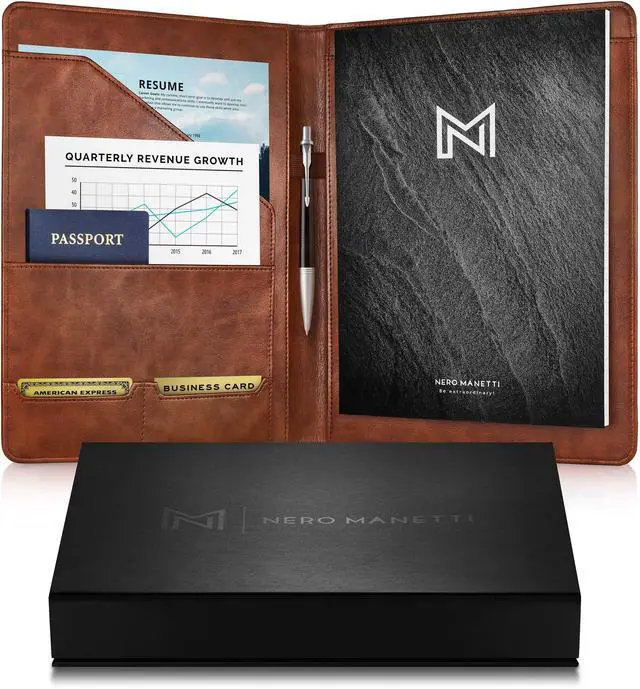Alt view image 8 of 14 - Leather Portfolio Folder - Business PU Leather Notepad Holder for Resumes, Legal Pad Executive Binder, Professional Padfolio Notebook for Women/Men (Brown)