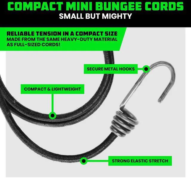 Alt view image 14 of 14 - Bungee Cords with Hooks (28-Piece) - Heavy Duty Outdoor Assorted | Assorted Sizes Short to Long. Color Coded. 4 Tarp Clips, Ball Bungees & Drawstring Bag. UV & Weather Resistant