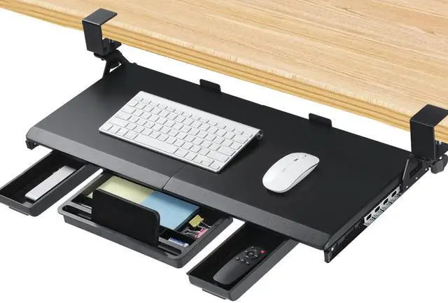 Alt view image 8 of 14 - Keyboard Tray Under Desk, Pull Out Keyboard & Mouse Tray with C-clamp, Ergonomic Desk Keyboard Tray Slide Out, Pull Out Platform Drawer for Home and OfficeBlack