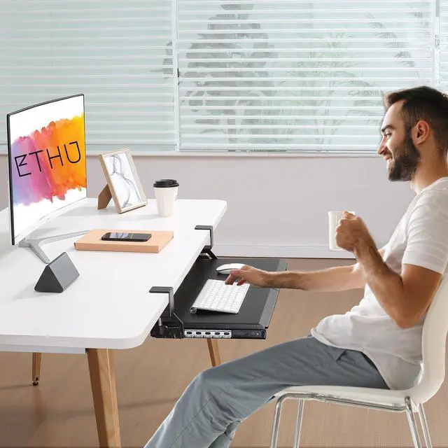 Alt view image 9 of 14 - Keyboard Tray Under Desk, Pull Out Keyboard & Mouse Tray with C-clamp, Ergonomic Desk Keyboard Tray Slide Out, Pull Out Platform Drawer for Home and OfficeBlack