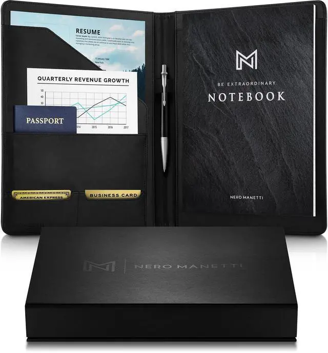 Alt view image 8 of 14 - Leather Portfolio Folder - Business PU Leather Portfolio Notepad Holder for Resumes, Legal Pad Portfolio Executive Binder, Professional Padfolio Notebook for Women/Men