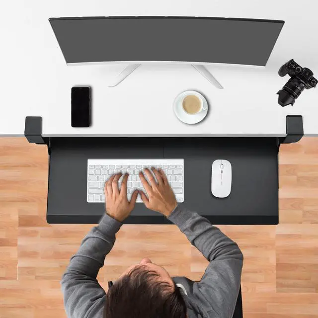 Alt view image 13 of 14 - Keyboard Tray Under Desk, Pull Out Keyboard & Mouse Tray with C-clamp, Ergonomic Desk Keyboard Tray Slide Out, Pull Out Platform Drawer for Home and OfficeBlack