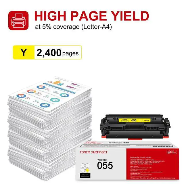 Alt view image 9 of 12 - 1 Pack 055 3013C001 Yellow Toner Cartridge: Compatible CRG-055 Replacement for Canon i-SENSYS LBP660 MF740 Series ImageClass LBP664Cdw LBP664Cx MF740C MF741Cdw MF743Cdw MF746Cdw MF740 Series Printer