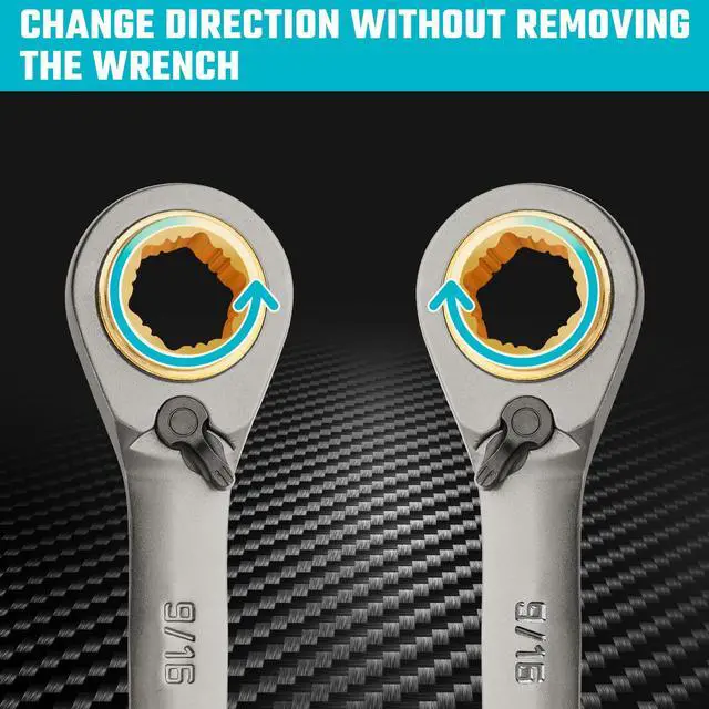 Alt view image 11 of 14 - 4-in-1 Anti-Slip Reversible Ratcheting Box Wrench Set, SAE | Double Box End, 2-Piece, 5/16", 3/8", 7/16", 1/2" & 9/16", 5/8", 11/16", 3/4", CR-V Steel, Nickel Plated, Rolling Pouch