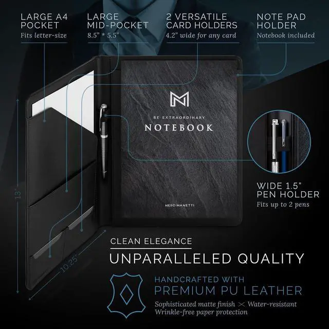 Alt view image 11 of 14 - Leather Portfolio Folder - Business PU Leather Portfolio Notepad Holder for Resumes, Legal Pad Portfolio Executive Binder, Professional Padfolio Notebook for Women/Men