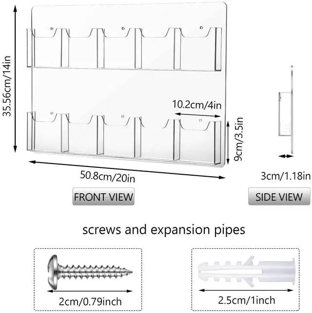 Alt view image 9 of 14 - 2 Pack Acrylic Brochure Pamphlet Holder Wall Mount Clear Brochure Display Holder Plastic Trifold Flyer Rack Literature Storage Rack for Offices Waiting Room (10 Pockets, 15 x 21 Inch)