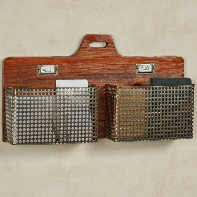 Alt view image 7 of 10 - Sawyer Vertical Wall Organizer - Mission Red Oak - Handcrafted - Wooden Back, Metal Baskets - Vintage Hanging Organizer - Two Tier Basket for Mail, Paper, Letters - 24 Inches Wide Horizontal