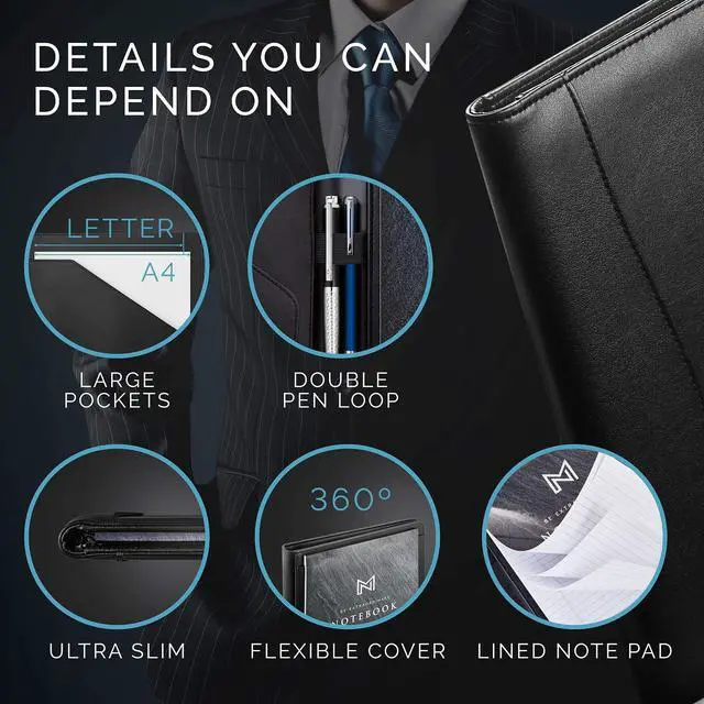 Alt view image 14 of 14 - Leather Portfolio Folder - Business PU Leather Portfolio Notepad Holder for Resumes, Legal Pad Portfolio Executive Binder, Professional Padfolio Notebook for Women/Men