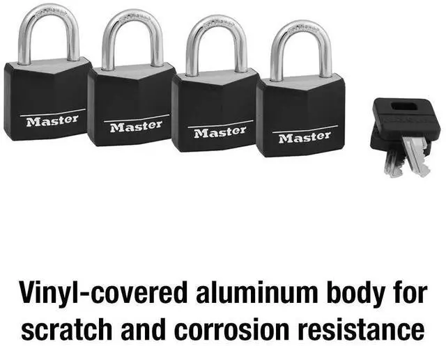 Alt view image 9 of 12 - Outdoor Padlock Weather-Resistant Keyed Alike Lock 4-Pack 131Q | Outdoor Key Lock, Weather Resistant Padlock with Cover for Lockers, Fences, Sheds, Equipment, Keyed Alike, Black