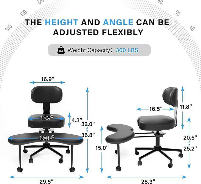 Alt view image 9 of 14 - Cross-Legged Office Meditation Chair with Back Support - Criss Cross ADHD Chair with Wheels- Ergonomic Yoga Desk Chairs, Height Adjustable, Black