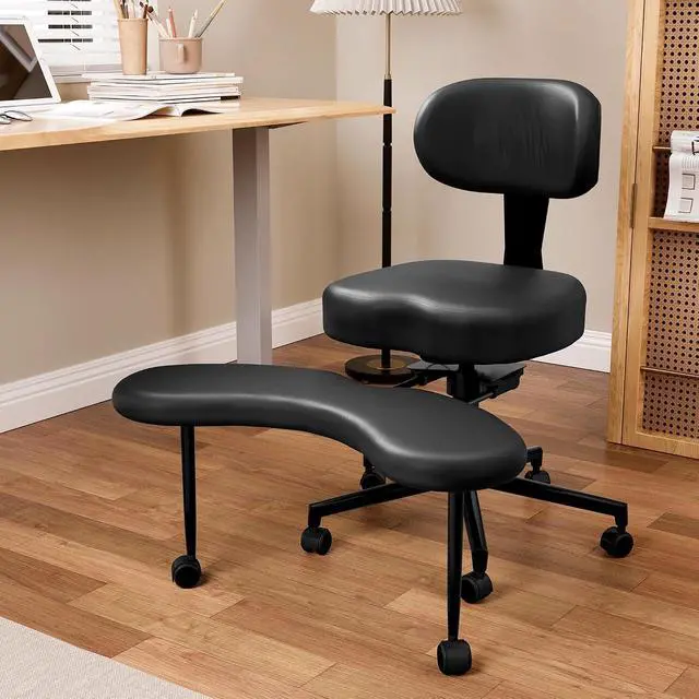 Alt view image 8 of 14 - Cross-Legged Office Meditation Chair with Back Support - Criss Cross ADHD Chair with Wheels- Ergonomic Yoga Desk Chairs, Height Adjustable, Black