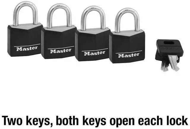 Alt view image 10 of 12 - Outdoor Padlock Weather-Resistant Keyed Alike Lock 4-Pack 131Q | Outdoor Key Lock, Weather Resistant Padlock with Cover for Lockers, Fences, Sheds, Equipment, Keyed Alike, Black