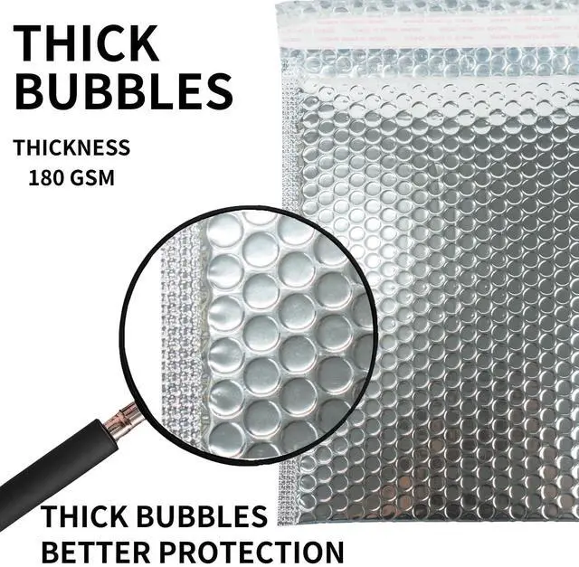 Alt view image 13 of 14 - 50 Pack 11x14 Inch Insulated Bubble Mailers for Cold Shipping, Silver Foil | Metallic Thermal Padded Shipping Bags with Self-seal Closure, Water-resistant and Protective Bubble Cushioning Envelopes