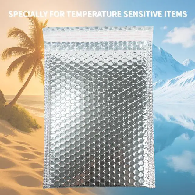 Alt view image 10 of 14 - 50 Pack 11x14 Inch Insulated Bubble Mailers for Cold Shipping, Silver Foil | Metallic Thermal Padded Shipping Bags with Self-seal Closure, Water-resistant and Protective Bubble Cushioning Envelopes