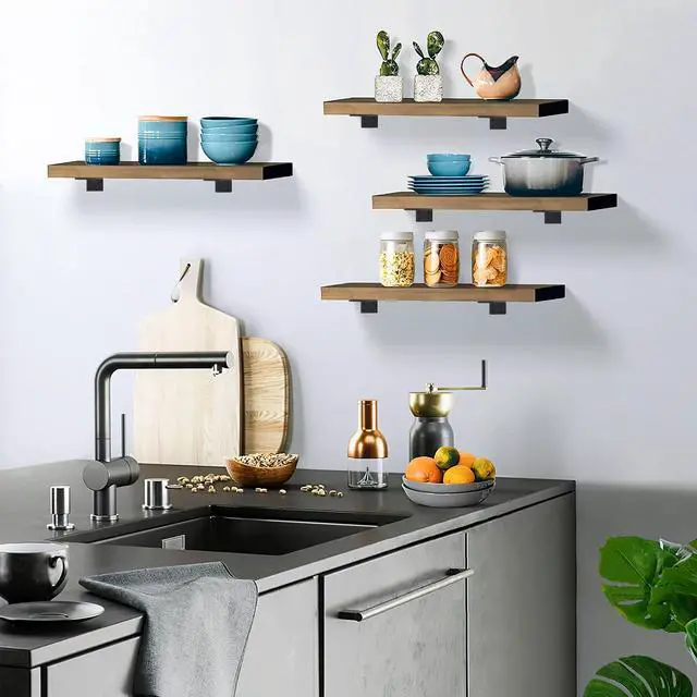 Alt view image 14 of 14 - Floating Shelf Brackets 10 inch, Heavy Duty Wall Shelf Bracket 6 Pack for Shelves Support, Hidden Metal L Brackets with Mounting Hardware (1/5'' Thick)