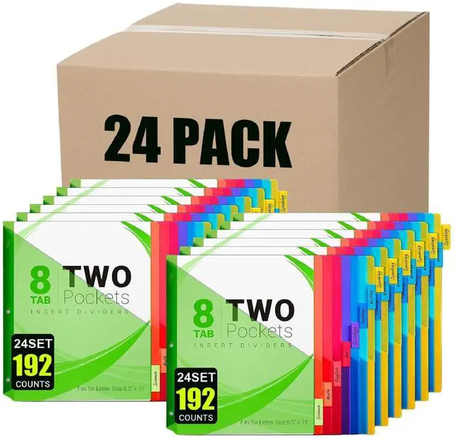 Alt view image 2 of 2 - 8-Tab Dividers for 3-Ring Binders, 3 Holes Index Dividers with 2 Pockets, Insertable 8 Tabs Binder Divider for 1/2''/1''/2''/3'' inch Binders, 8 Colors (24)