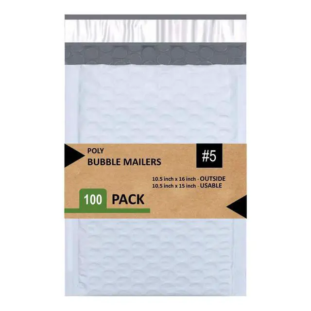 Alt view image 6 of 10 - 5 Poly Bubble Mailers 10.5X16 Inches Padded Envelope Mailer Waterproof Pack of 100, White