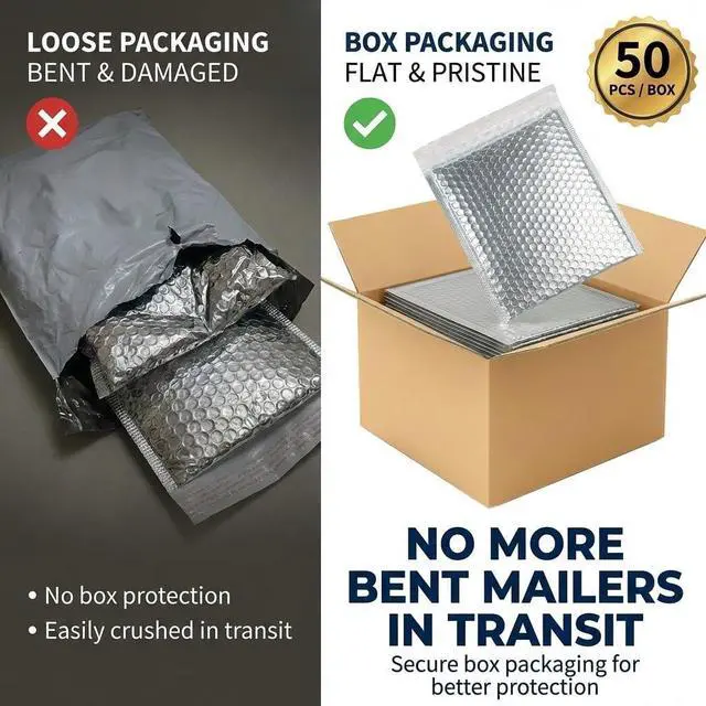 Alt view image 12 of 14 - 50 Pack 11x14 Inch Insulated Bubble Mailers for Cold Shipping, Silver Foil | Metallic Thermal Padded Shipping Bags with Self-seal Closure, Water-resistant and Protective Bubble Cushioning Envelopes