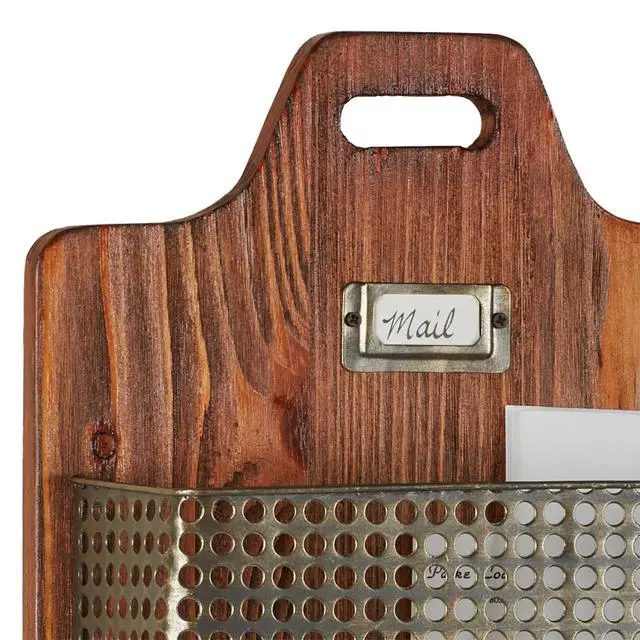 Alt view image 9 of 10 - Sawyer Vertical Wall Organizer - Mission Red Oak - Handcrafted - Wooden Back, Metal Baskets - Vintage Hanging Organizer - Two Tier Basket for Mail, Paper, Letters - 26 Inches High Vertical