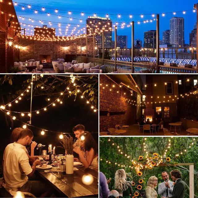 Alt view image 13 of 14 - 100Ft LED Outdoor String Lights, Dimmable Patio Lights, Waterproof Shatterproof 53 G40 Globe Bulb String for Backyard Bistro-Black 1 Pack