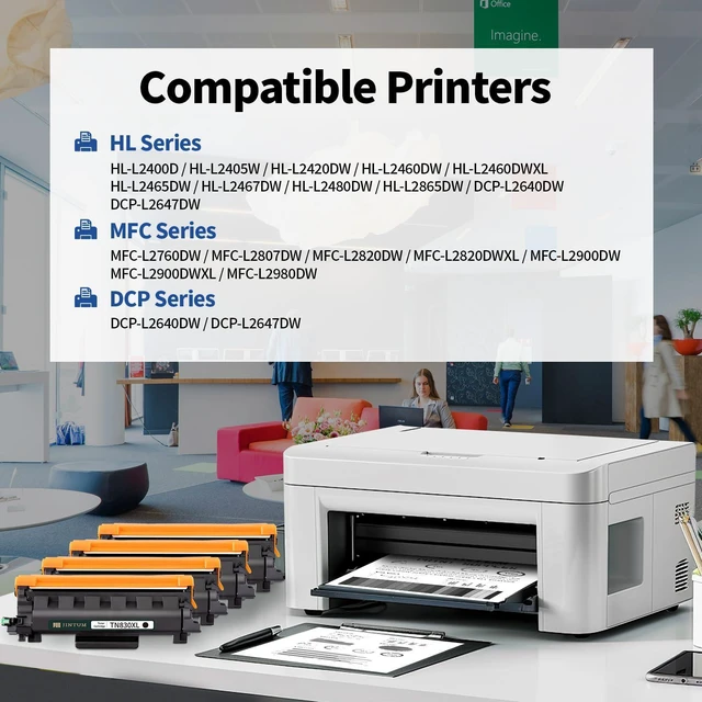 Alt view image 8 of 12 - TN830XL Toner Cartridge Compatible with Brother TN830 TN830XL Toner Cartridge for Brother HL-L2460DW DCP-L2640DW HL-L2405W MFC-L2820DW HL-L2400D Printers (High Yield, 4-Pack)