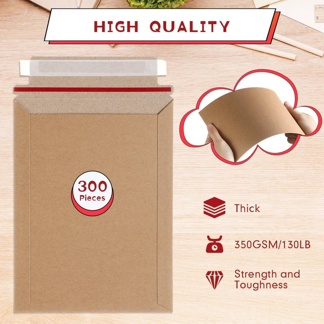 Alt view image 9 of 14 - 300 Pieces 6x8 Rigid Photo Mailers, 350gsm Keep Flat Cardboard Shipping Envelopes with Self Adhesive for Photos, Documents, Prints, CDs, Small Business Mailing