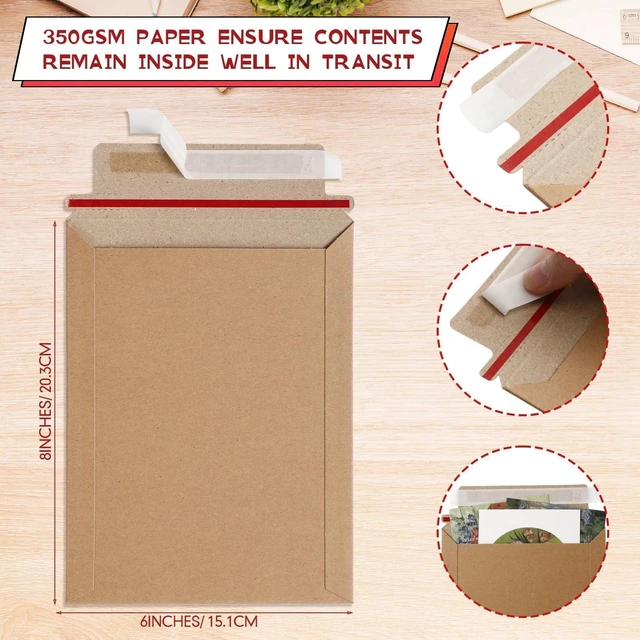 Alt view image 11 of 14 - 300 Pieces 6x8 Rigid Photo Mailers, 350gsm Keep Flat Cardboard Shipping Envelopes with Self Adhesive for Photos, Documents, Prints, CDs, Small Business Mailing