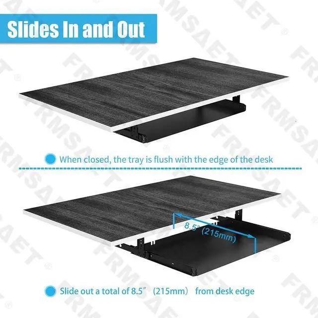 Alt view image 10 of 14 - Under Desk Keyboard Tray Heavy-Duty All-Metal Material 20/24/30 inches Platform Computer Drawer Organizer Home Office Kitchen Bedroom Garage Storage Tool - Easy to Install.(30 inches, Black)