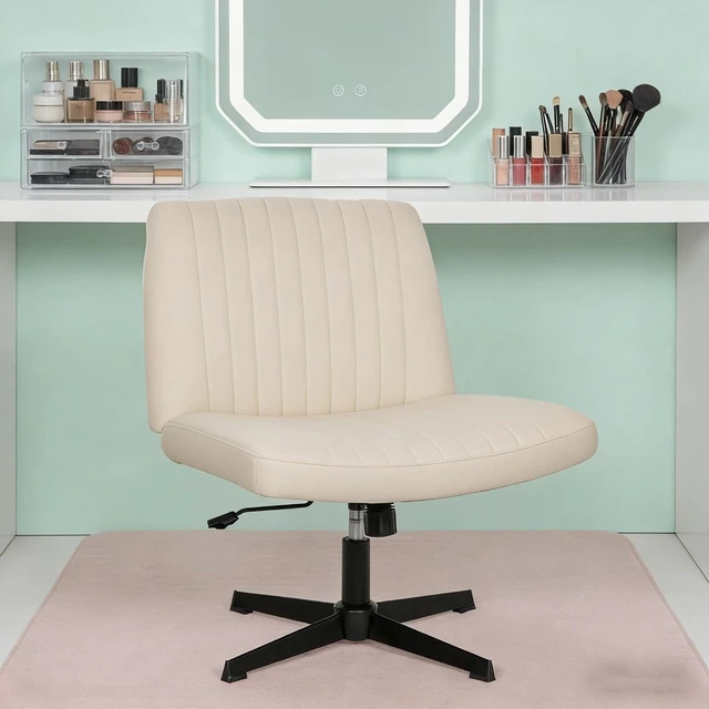 Alt view image 8 of 14 - Criss Cross Chair Desk Computer Chair with Adjustable Back & Height, Comfortable Vanity Chair, 300 Lbs, Beige
