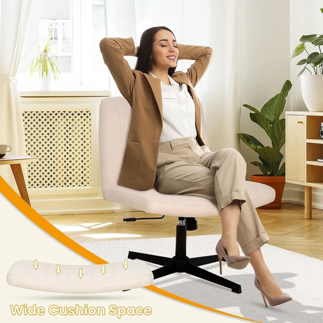 Alt view image 10 of 14 - Criss Cross Chair Desk Computer Chair with Adjustable Back & Height, Comfortable Vanity Chair, 300 Lbs, Beige