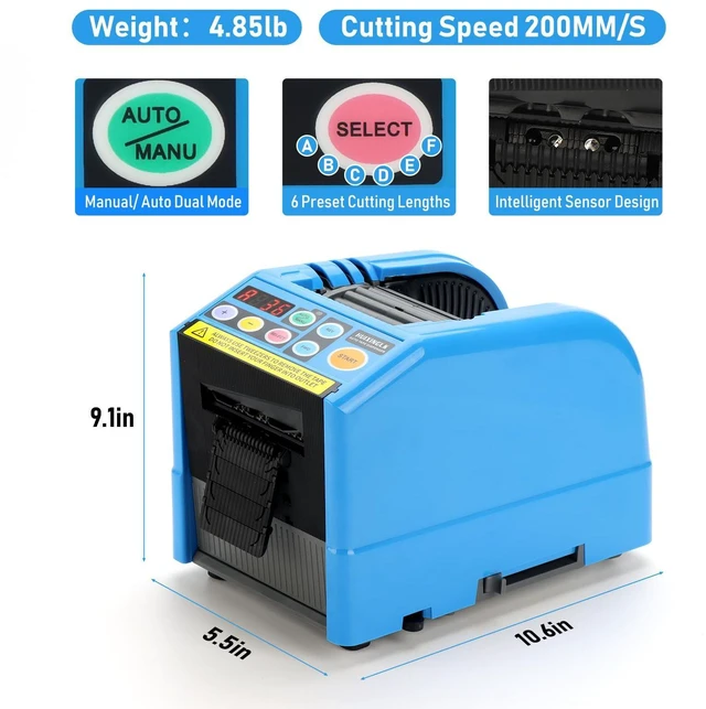 Alt view image 11 of 14 - Upgraded Ceramic Roller Automatic Tape Dispenser, Dual Ribbon Cutting Machine, Adjustable 6-60mm Width 5-999mm Length, Electric Tape Cutter for Business, Shipping, Home & Daily Use