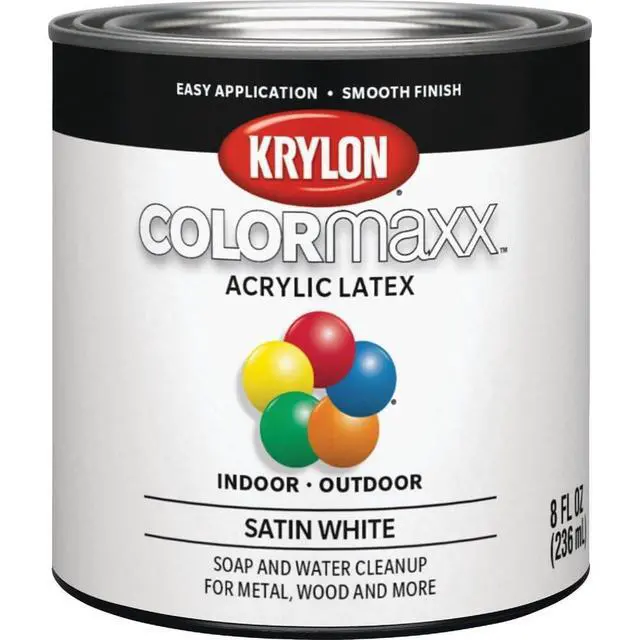 Alt view image 12 of 12 - K05615007 COLORmaxx Acrylic Latex Brush On Paint for Indoor/Outdoor Use, ½ Pint, Satin White